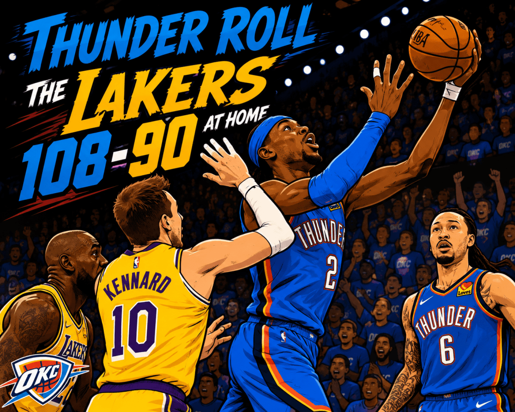 SPORTS: THE THUNDER ROLL THE LAKERS&nbsp;108-90